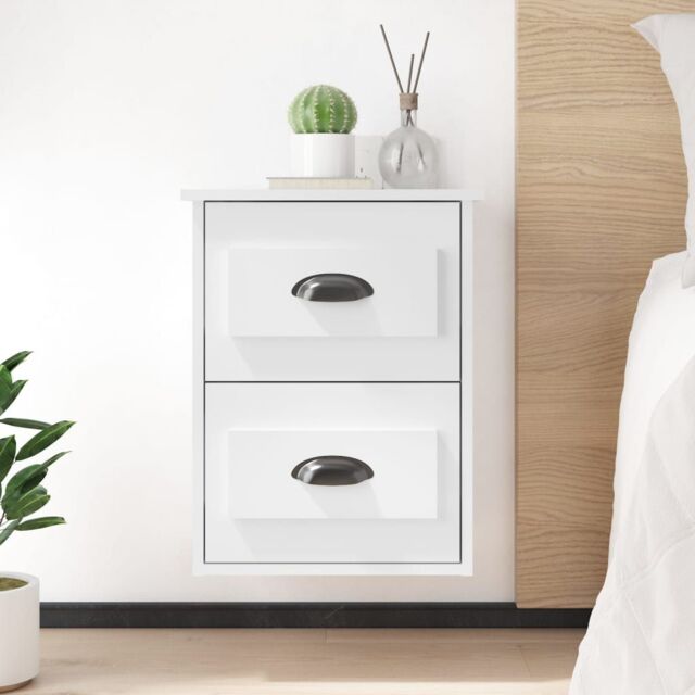 Berkfield Home Wall-mounted Bedside Cabinets 2 pcs High Gloss White 41.5x36x53cm - Size: 41.5x36x53 cm - image 1