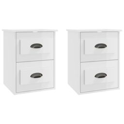 Berkfield Home Wall-mounted Bedside Cabinets 2 pcs High Gloss White 41.5x36x53cm - Size: 41.5x36x53 cm - thumbnail 2