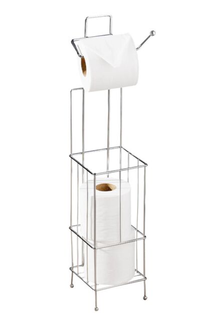 Orsina Unique Toilet Roll Holder & Storer, Chrome Toilet Roll Dispenser & Storage Rack, Lightweight Bathroom Stand in Silver