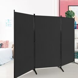 Costway 3 Panels Freestanding Room Divider Wall Folding Room Partition Separator Privacy Black - thumbnail 4