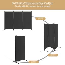 Costway 3 Panels Freestanding Room Divider Wall Folding Room Partition Separator Privacy Black - thumbnail 6