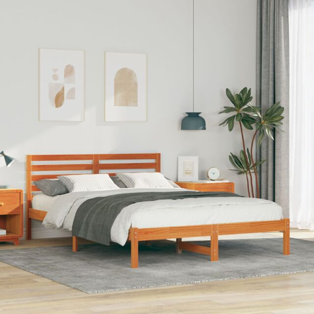 Berkfield Home with Headboard Wax brown 140 x 210 cm Solid pine wood - image 1