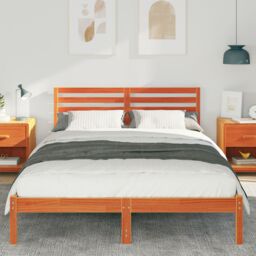 Berkfield Home with Headboard Wax brown 140 x 210 cm Solid pine wood - thumbnail 5