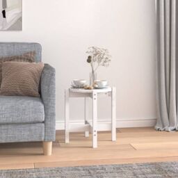 Berkfield Home Coffee Table White Ã˜ 42.5x45 cm Solid Wood Pine - thumbnail 1