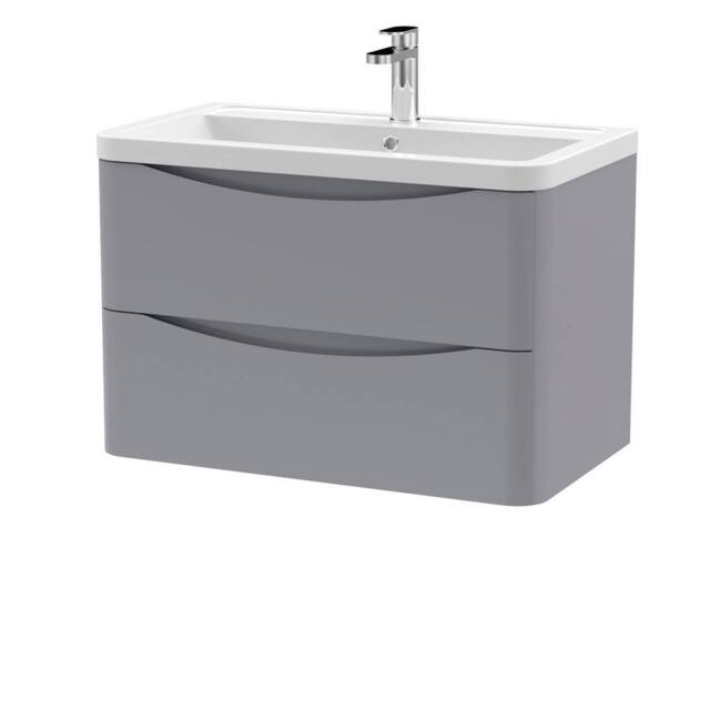 Balterley Dunwood 2 Drawer Wall Hung Vanity Basin Unit, Satin Grey, 800mm in Grey - image 1