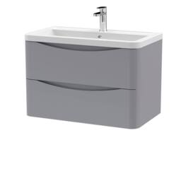 Balterley Dunwood 2 Drawer Wall Hung Vanity Basin Unit, Satin Grey, 800mm in Grey