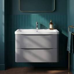 Balterley Dunwood 2 Drawer Wall Hung Vanity Basin Unit, Satin Grey, 800mm in Grey - thumbnail 3
