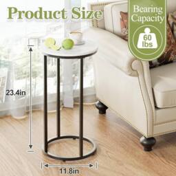 Huhote C Shaped End Table Side Table SofaTable Metal Frame Black Coffee Table - thumbnail 7