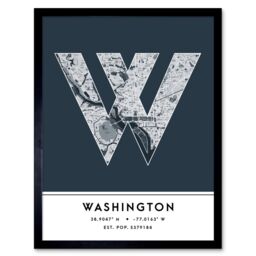 "Wee Blue Coo Wall Art Print Washington United States City Map Modern Typography Stylish Letter Framed Word in Navy - Size: W12"" x H16""" - thumbnail 1