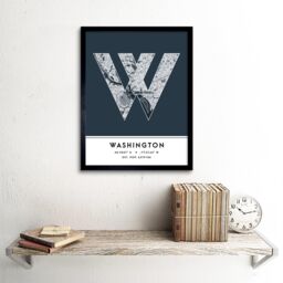 "Wee Blue Coo Wall Art Print Washington United States City Map Modern Typography Stylish Letter Framed Word in Navy - Size: W12"" x H16""" - thumbnail 2