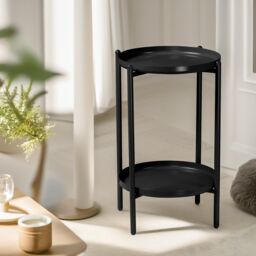 Pirlo Plush Small Oak Round Side Table Living Room Hallway Furniture in Natural - thumbnail 1