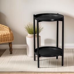 Pirlo Plush Small Oak Round Side Table Living Room Hallway Furniture in Natural - thumbnail 3
