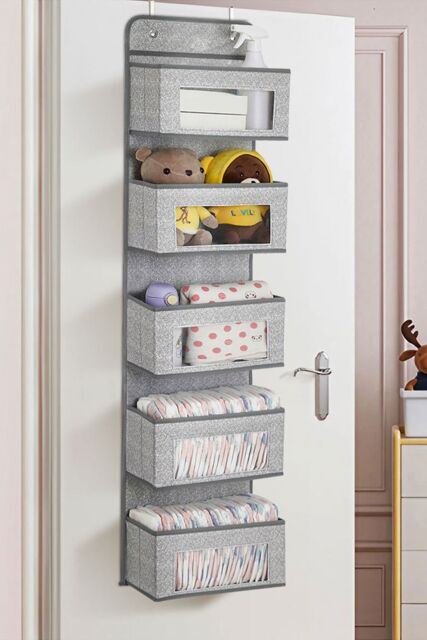 Living and Home 5 Pockets Over the Door Non Woven Fabric Organizer Hanging Storage in Grey - image 1