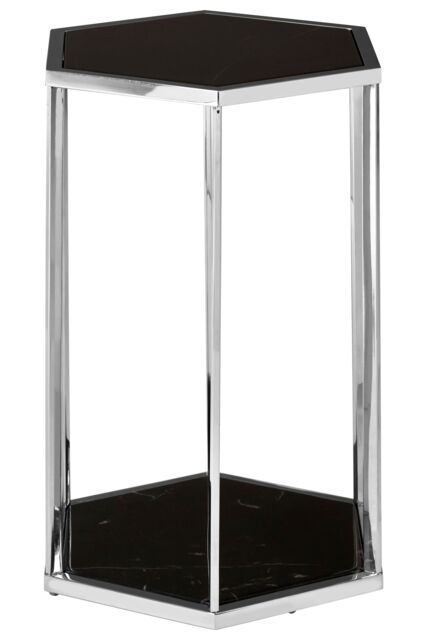 Orsina Black & Silver End Table, Small Side Table By Couch, Settee Side Table, Black Marble Top Sofa Side Table - image 1