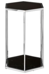 Orsina Black & Silver End Table, Small Side Table By Couch, Settee Side Table, Black Marble Top Sofa Side Table - thumbnail 1