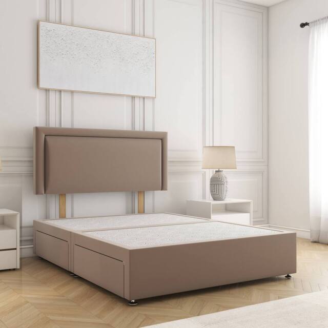 "BSSPOKE Ella Divan Bed Plush 24""Headboard & 2 Drawers Same Side & No Mattress in Bronze - Size: Double" - image 1