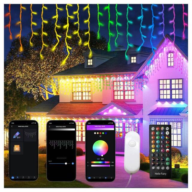 Bright Zeal 2 Pack RGB Smart Icicle Christmas Lights, 66ft 299*2 LED in White - image 1