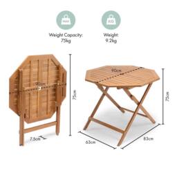 VonHaus Cannes Acacia Wood Folding Garden Dining Table in Brown - thumbnail 7