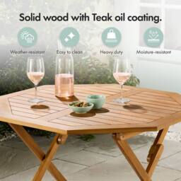 VonHaus Cannes Acacia Wood Folding Garden Dining Table in Brown - thumbnail 4