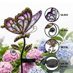 "Bright Zeal Solar Butterfly Lights 35"" Purple/Blue Glass Stake Auto On Off-Outdoor Decor in Purple" - thumbnail 2