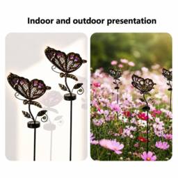"Bright Zeal Solar Butterfly Lights 35"" Purple/Blue Glass Stake Auto On Off-Outdoor Decor in Purple" - thumbnail 3