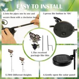 "Bright Zeal Solar Butterfly Lights 35"" Purple/Blue Glass Stake Auto On Off-Outdoor Decor in Purple" - thumbnail 6
