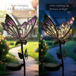 "Bright Zeal Solar Butterfly Lights 35"" Purple/Blue Glass Stake Auto On Off-Outdoor Decor in Purple" - thumbnail 4