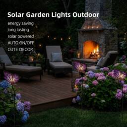 "Bright Zeal Solar Butterfly Lights 35"" Purple/Blue Glass Stake Auto On Off-Outdoor Decor in Purple" - thumbnail 7