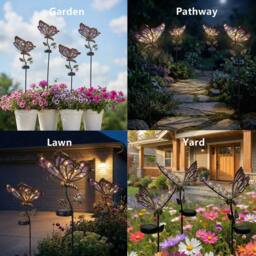 "Bright Zeal Solar Butterfly Lights 35"" Purple/Blue Glass Stake Auto On Off-Outdoor Decor in Purple" - thumbnail 8