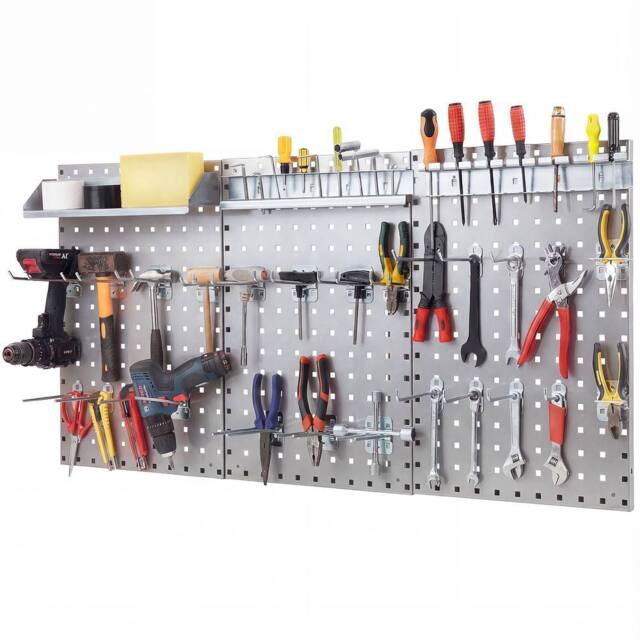 Costway Wall-Mounted Pegboard Kit Pegboard Tool Organizing Kit w/ 3 Pegboards in Silver - image 1