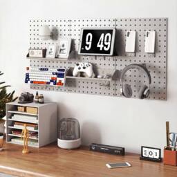 Costway Wall-Mounted Pegboard Kit Pegboard Tool Organizing Kit w/ 3 Pegboards in Silver - thumbnail 8