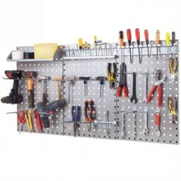 Costway Wall-Mounted Pegboard Kit Pegboard Tool Organizing Kit w/ 3 Pegboards in Silver - thumbnail 1
