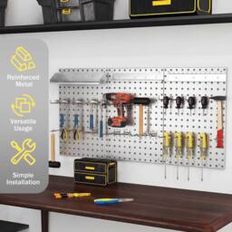 Costway Wall-Mounted Pegboard Kit Pegboard Tool Organizing Kit w/ 3 Pegboards in Silver - thumbnail 5