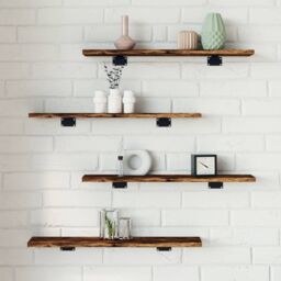 Berkfield Home Wall Shelves 4 pcs Smoked Oak 60x10x1.5 cm Engineered Wood in Brown - thumbnail 1