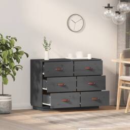 Berkfield Home Sideboard Grey 100x40x75 cm Solid Wood Pine - Size: 100 x 40 x 75 cm - thumbnail 3