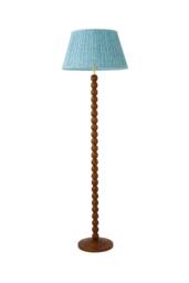 ValueLights Bobbin Leaf Printed Pleated Shade Walnut Bobble Floor Lamp in Mid Blue - thumbnail 6