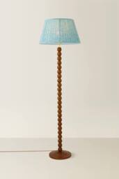 ValueLights Bobbin Leaf Printed Pleated Shade Walnut Bobble Floor Lamp in Mid Blue - thumbnail 3