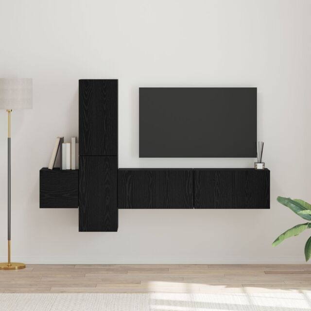 Berkfield Home TV Cabinet with Shelf Wall-mounted with Storage with Door 5 pcs Black oak Engineered wood - image 1