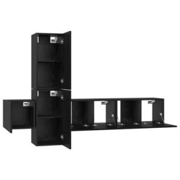 Berkfield Home TV Cabinet with Shelf Wall-mounted with Storage with Door 5 pcs Black oak Engineered wood - thumbnail 8
