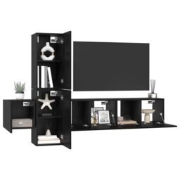 Berkfield Home TV Cabinet with Shelf Wall-mounted with Storage with Door 5 pcs Black oak Engineered wood - thumbnail 3