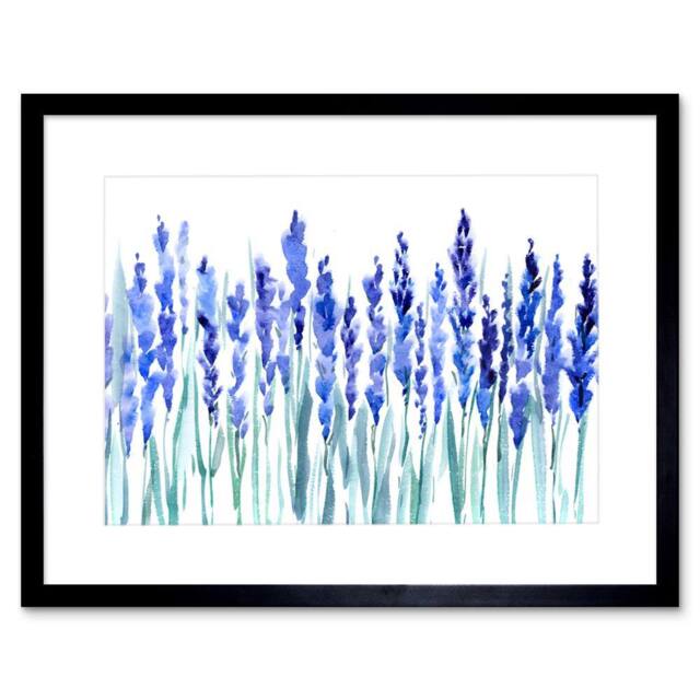 "Wee Blue Coo Flowers Lavender Watercolour Meadow Home Decor 12x16"" Framed Art Print in Blue - Size: W12"" x H16""" - image 1