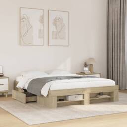 Berkfield Home Bed Frame Frame Sonoma Oak 150x200 cm King Size Wood in Light Tan - thumbnail 2