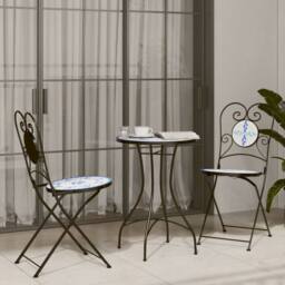Berkfield Home Beautiful Bistro Chairs Foldable 2 pcs Blue & White Ceramic