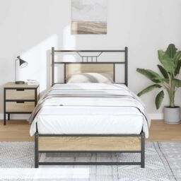 Berkfield Home Bed Frame without Mattress Sonoma Oak 90x190 cm Single Engineered Wood in Brown - thumbnail 4
