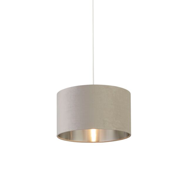 Lighting Collection Light Grey Velvet Drum Shade Silver Inner D35Cm Lamp Shade - image 1