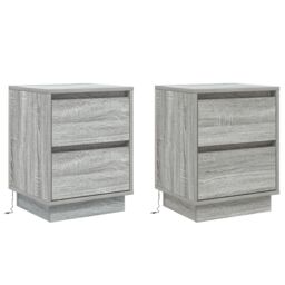 Berkfield Home Bedside Cabinets with LED Lights 2 pcs Grey Sonoma 39x34.5x50 cm - thumbnail 2