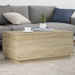 Berkfield Home Coffee Table with LED Lights Sonoma Oak 90x50x40 cm in Brown - Size: 90 x 50 x 40 cm - thumbnail 1