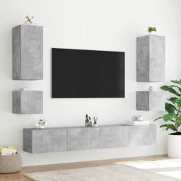 Berkfield Home TV Wall Cabinet with LED Lights Concrete Grey 100x35x31 cm - Size: 100 x 35 x 31 cm - thumbnail 7