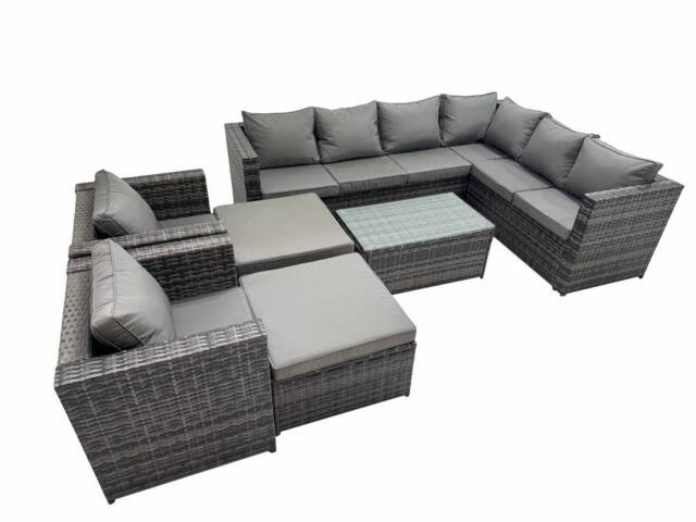 Fimous Rattan Garden Furniture Set with 2 Chairs 2 Big Stools Dark Grey Mixed - image 1