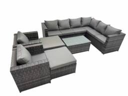 Fimous Rattan Garden Furniture Set with 2 Chairs 2 Big Stools Dark Grey Mixed - thumbnail 1